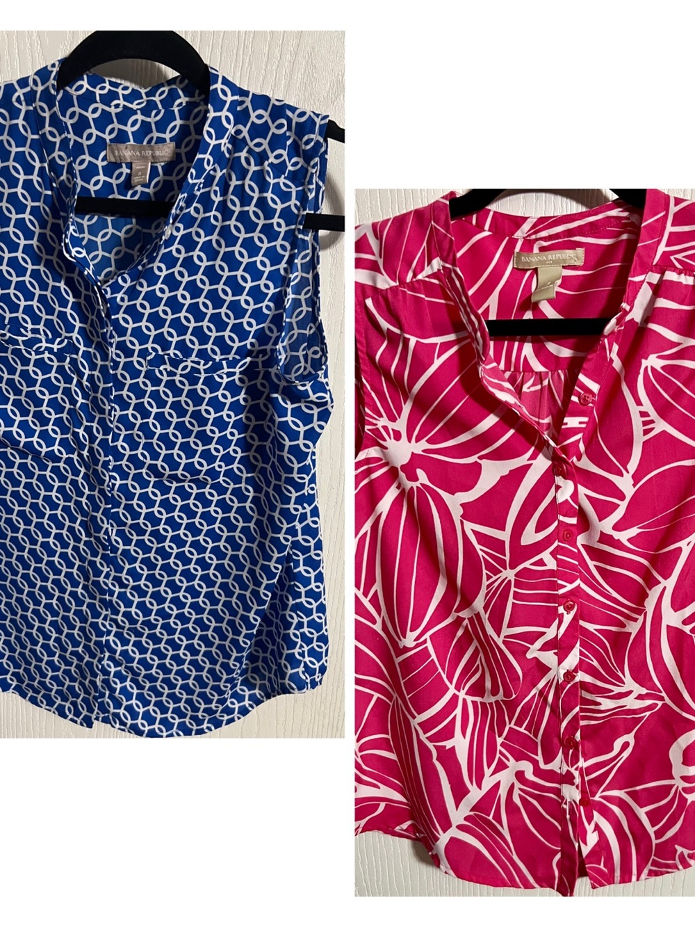 Two (2) Banana Republic Sleeveless Camisoles - BlueGeometric & Hot Pink Floral